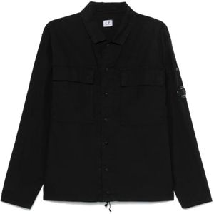 C.p. Company, Overhemden, Heren, Zwart, L, Zwarte drukknoopshirt met opgestikte zak