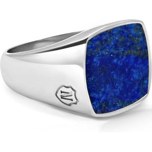 Nialaya, Accessoires, Heren, Grijs, 64 MM, Blauwe Lapis Zilveren Signet Ring