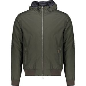 Moorer, Jassen, Heren, Groen, M, Polyester, Gepatteerde bomberjack met capuchon