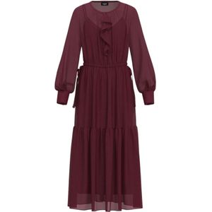 Marella, Kleedjes, Dames, Rood, L, Bordeaux Longuette Jurk met Rouche