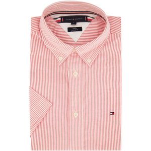 Tommy Hilfiger, Overhemden, Heren, Veelkleurig, S, Katoen, Casual gestreept rood shirt met korte mouwen