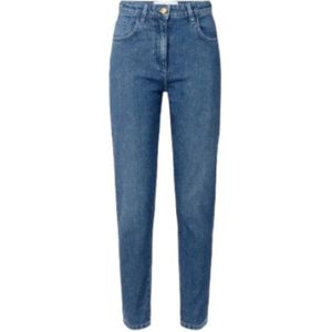 Elisabetta Franchi, Jeans, Dames, Blauw, W26, Denim, Glitterende Pailletten Denim Slim Fit Broek