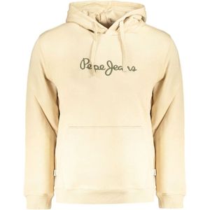 Pepe Jeans, Sweatshirts & Hoodies, Heren, Beige, S, Katoen, Beige katoenen sweatshirt met capuchon en borduurwerk