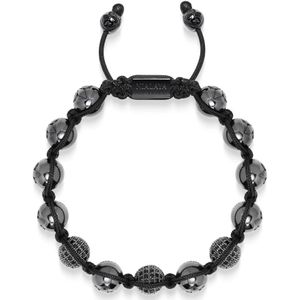 Nialaya, Accessoires, Heren, Zwart, 2Xl, Men's Beaded Bracelet with Glossy Black Ceramic & CZ Beads