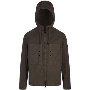Stone Island, Jassen, Heren, Groen, M, Katoen, Groen Katoen Elastaan Standaard Herenkleding