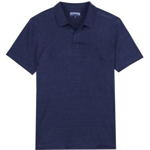 Vilebrequin, Tops, Heren, Blauw, XL, Linnen, Heren Linnen Jersey Polo Shirt