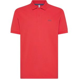 Sun68, Tops, Heren, Rood, L, Katoen, Rode Polo Shirt Minimalistisch Ontwerp