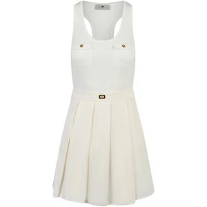 Elisabetta Franchi, Kleedjes, Dames, Beige, S, Ivoor Zijde Blend Knoop Top