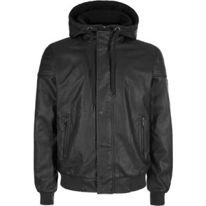 YES Zee, Jassen, Heren, Zwart, XL, Nep lederen jas met afneembare capuchon