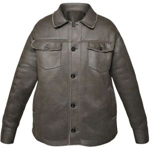 Oakwood, Jassen, Heren, Bruin, L, Leer, Heren Leren Jas met Lamsvacht in Donker Khaki