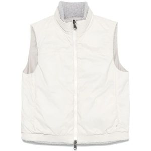 Brunello Cucinelli, Jassen, Dames, Wit, L, Katoen, Omkeerbaar Gewatteerd Gilet
