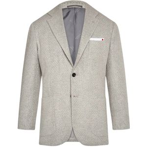 Kiton, Jassen, Heren, Grijs, XL, Linnen, Cashmere Single-Breasted Jas