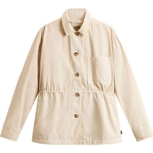 Woolrich, Jassen, Dames, Beige, L, Leer, Button-Up Jas met Elastische Tailleband
