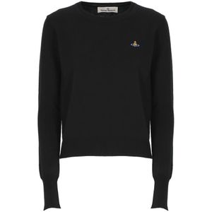 Vivienne Westwood, Truien, Dames, Zwart, L, Katoen, Zwarte Katoen Kasjmier Trui met Geborduurd Logo