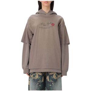 Acne Studios, Sweatshirts & Hoodies, Dames, Grijs, S, Katoen, Grijze Dubbellaagse Hoodie Sweatshirt