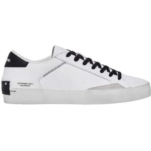 Crime London, Schoenen, Heren, Wit, 41 EU, Suède, Witte Leren Sneakers met Zwarte Suède Accenten
