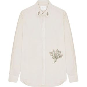 Nn07, Overhemden, Heren, Beige, L, Katoen, Artisjok Geborduurd Ivoor Overhemd
