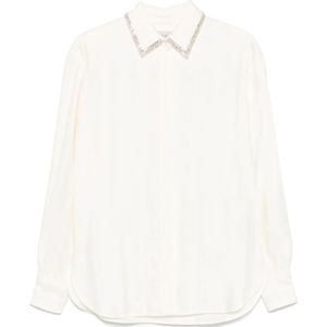 Golden Goose, Blouses & Shirts, Dames, Beige, S, Crystal Embellished Vertical Stripe Shirt