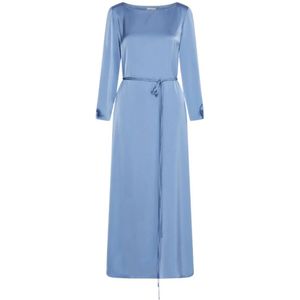 Marella, Kleedjes, Dames, Blauw, XL, Satijn, Satijnen jurk met riem - Elegant