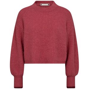 Co'Couture, Truien, Dames, Rood, M, Polyester, Rib O-Knit Sweater in Magenta