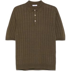 Boglioli, Tops, Heren, Groen, L, Katoen, Geribbelde Polo Olijfgroen Stijlvol Shirt