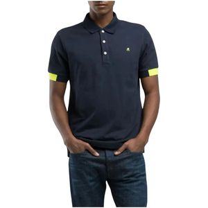 Replay, Tops, Heren, Blauw, M, Katoen, Polo shirt met contrastinzetten en logo