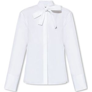 Jil Sander, Blouses & Shirts, Dames, Wit, M, Katoen, Overhemd met Strik Staande Kraag