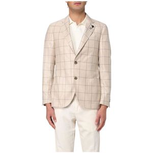 Lardini, Jassen, Heren, Beige, L, Leer, Geruite Blazer voor Mannen