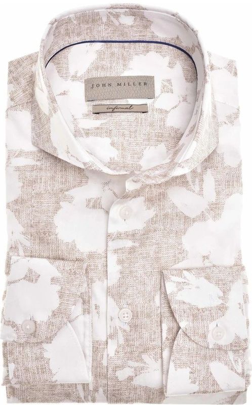 John Miller, Overhemden, Heren, Beige, 4Xl, Katoen, Beige Overhemden Lange Mouw
