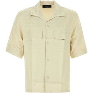 Amiri, Overhemden, Heren, Beige, M, Satijn, Geborduurde satijnen overhemd