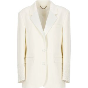 Golden Goose, Jassen, Dames, Beige, XS, Wol, Ivoor blazer met kraaltjeszoom