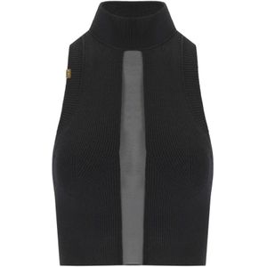 Elisabetta Franchi, Tops, Dames, Zwart, S, Tule, Top met Amerikaanse halslijn en tule details
