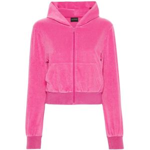Balenciaga, Sweatshirts & Hoodies, Dames, Roze, XS, Roze Velvet Rits Hoodie Sweater