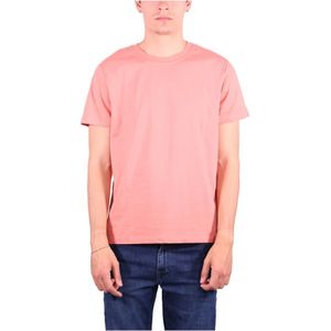 Peuterey, Tops, Heren, Roze, XL, Katoen, Geborduurd Logo Crew-neck T-shirt