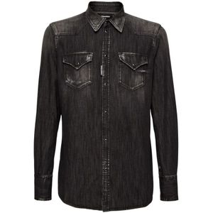 Dsquared2, Overhemden, Heren, Zwart, XL, Denim, Dark Wash Denim Overhemd