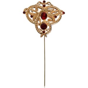 Dolce & Gabbana, Accessoires, Dames, Geel, ONE Size, Goudkleurige Rode Kristal Verfraai Pin