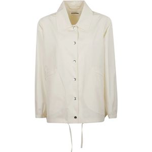 Jil Sander, Jassen, Dames, Beige, S, Katoen, Katoenen enkelborst jas met retro logoprint