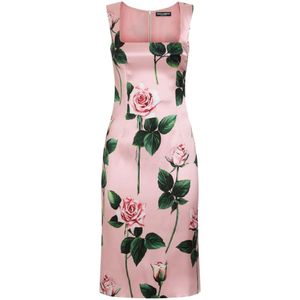 Dolce & Gabbana, Kleedjes, Dames, Roze, M, Midi Jurken met Spaghettibandjes