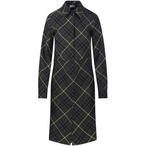 Burberry, Mantels, Dames, Zwart, S, Wol, Ruit Jurk Marsh IP Stijl
