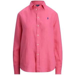 Polo Ralph Lauren, Blouses & Shirts, Dames, Roze, M, Linnen, Linnen Overhemd met Puntkraag