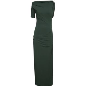 Jacquemus, Kleedjes, Dames, Groen, XS, Polyester, Groene Jurk met Asymmetrische Halslijn