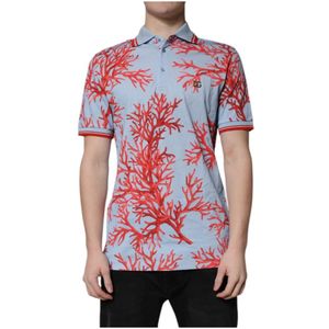 Dolce & Gabbana, Tops, Heren, Veelkleurig, L, Katoen, Lichtblauw Koraal Katoenen Poloshirt