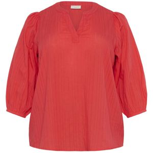 Kaffe Curve, Blouses & Shirts, Dames, Rood, 2Xl, Katoen, Hibiscus Blouse met ¾ Mouwen