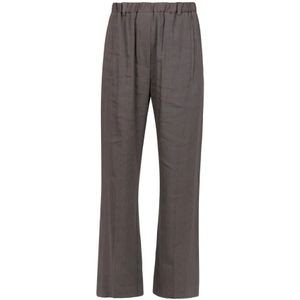 Tela, Broeken, Dames, Bruin, M, Linnen, Linnen Wijde Pijp Broek