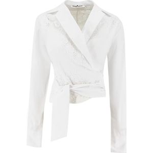 Ermanno Scervino, Blouses & Shirts, Dames, Wit, S, Katoen, Shirt met kanten details en ceintuur
