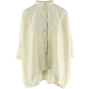 Annette Görtz, Blouses & Shirts, Dames, Beige, XS, Elegante Beige Blouse met Mandarin Kraag