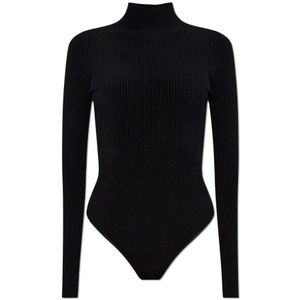 Alaïa, Tops, Dames, Zwart, XS, Geribbelde bodysuit