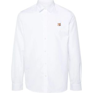Maison Kitsuné, Overhemden, Heren, Wit, 2Xl, Katoen, Fox Long Sleeve Shirt