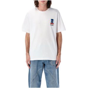 JW Anderson, Tops, Heren, Wit, S, Katoen, T-shirt met Vensterborduursel