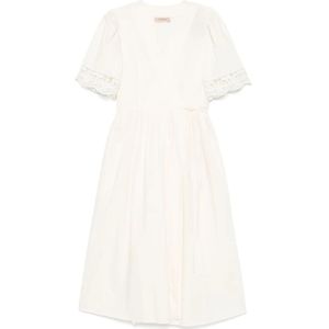 Twinset, Kleedjes, Dames, Wit, M, Witte Kant Pofmouw Jurk